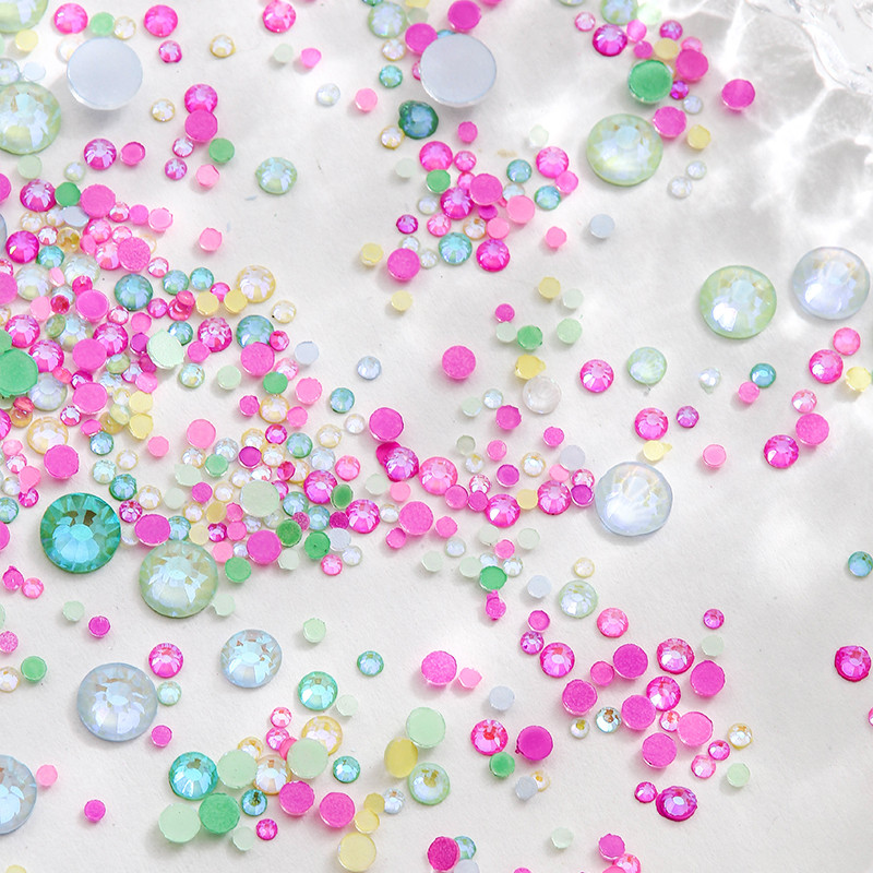 ผสมสีแก้ว Luminous Mocca กาวตกแต่ง Non Hotfix FlatBack Rhinestones คริสตัล