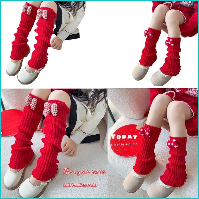 Cpy Handmade โครเชต์ขาอุ่นกับ Bowknot สําหรับสาวน้อยคริสต์มาส Slouchy ถุงเท้า Breathable ขาครอบคลุมปีใหม่ Soc