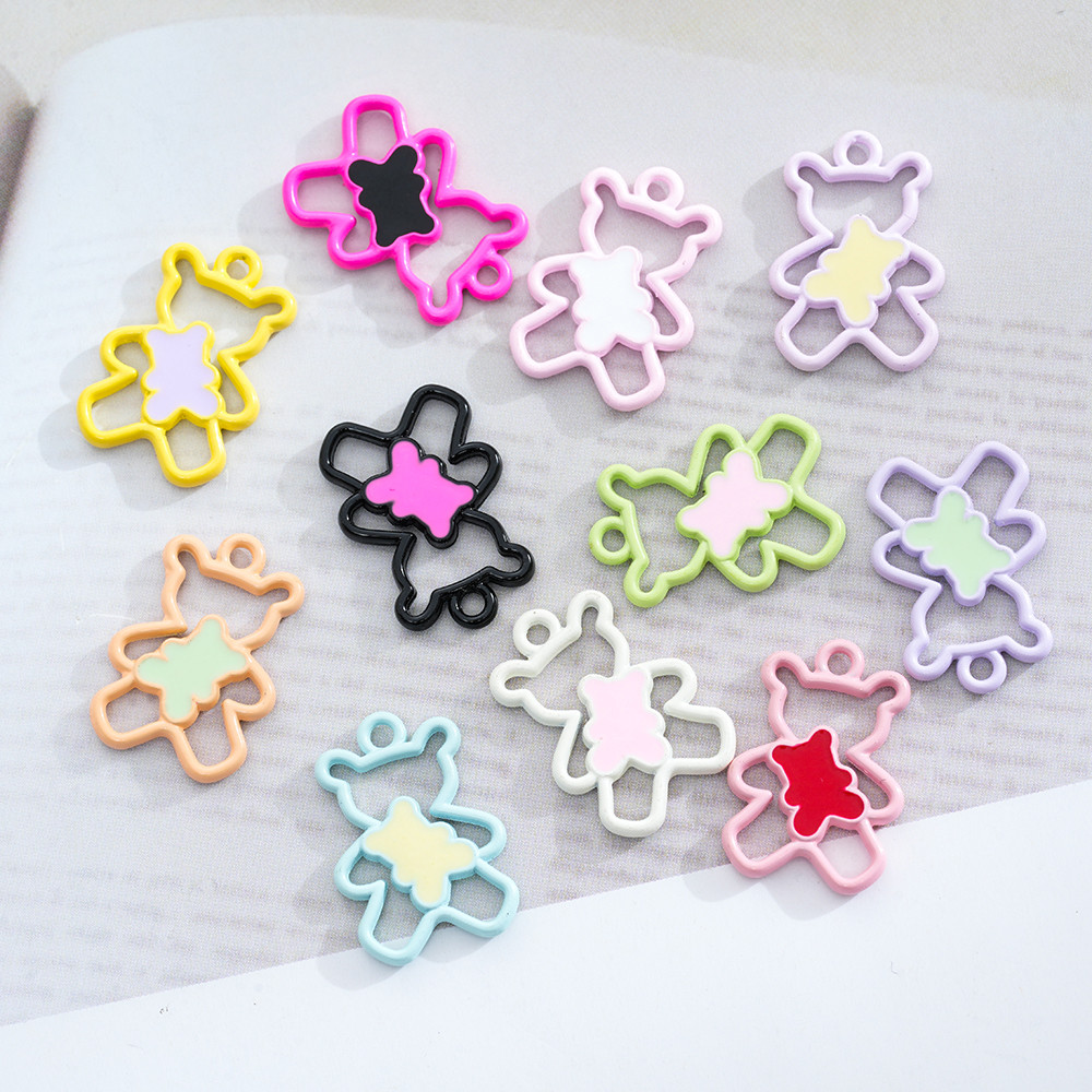 5pcs Alloyed น่ารักเคลือบการ์ตูนหมี Charms จี้สําหรับ DIY สร้อยคอต่างหูเครื่องประดับทําด้วยมือทําอุป