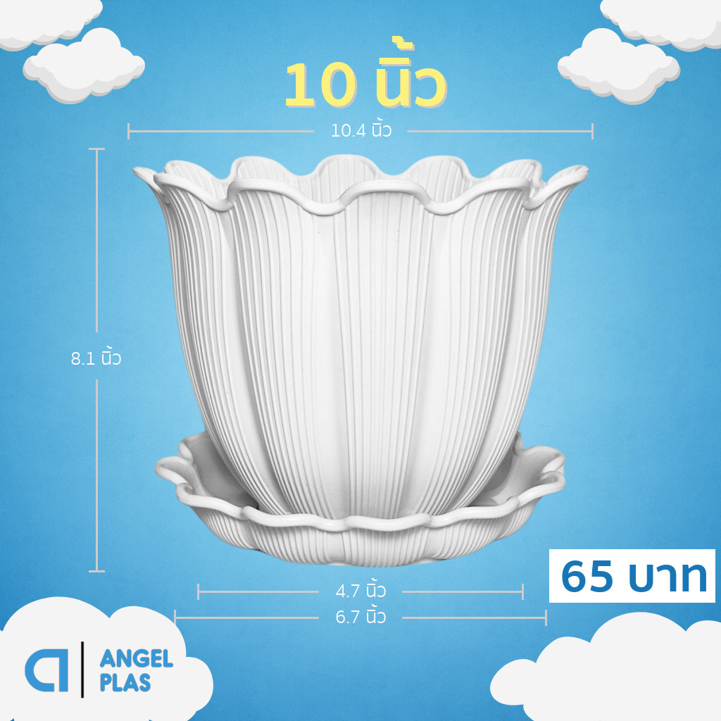 กระถาง กระถางต้นไม้ มินิมอล ดอกไม้ บิวตี้+จาน ขนาด 10 นิ้ว สีดำ สีขาว สีเทา สีอิฐ สีโอ๊ค