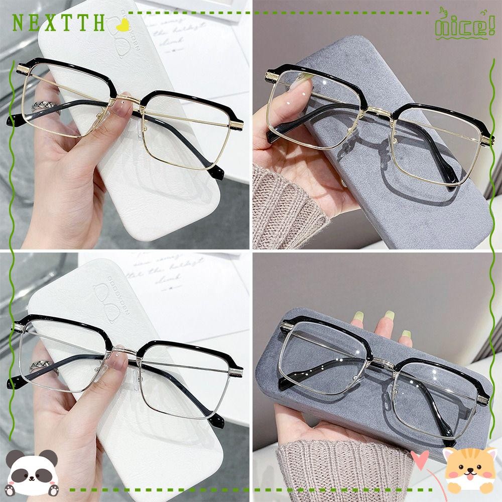 ต่อไป แว่นตาอ่านหนังสือป้องกันแสงสีฟ้า,สีฟ้าปิดกั้นแว่นตาสี่เหลี่ยมเบา,สะดวกสบายป้องกันดวงตาโลหะสายตายาวแว่นตาสํานักงาน