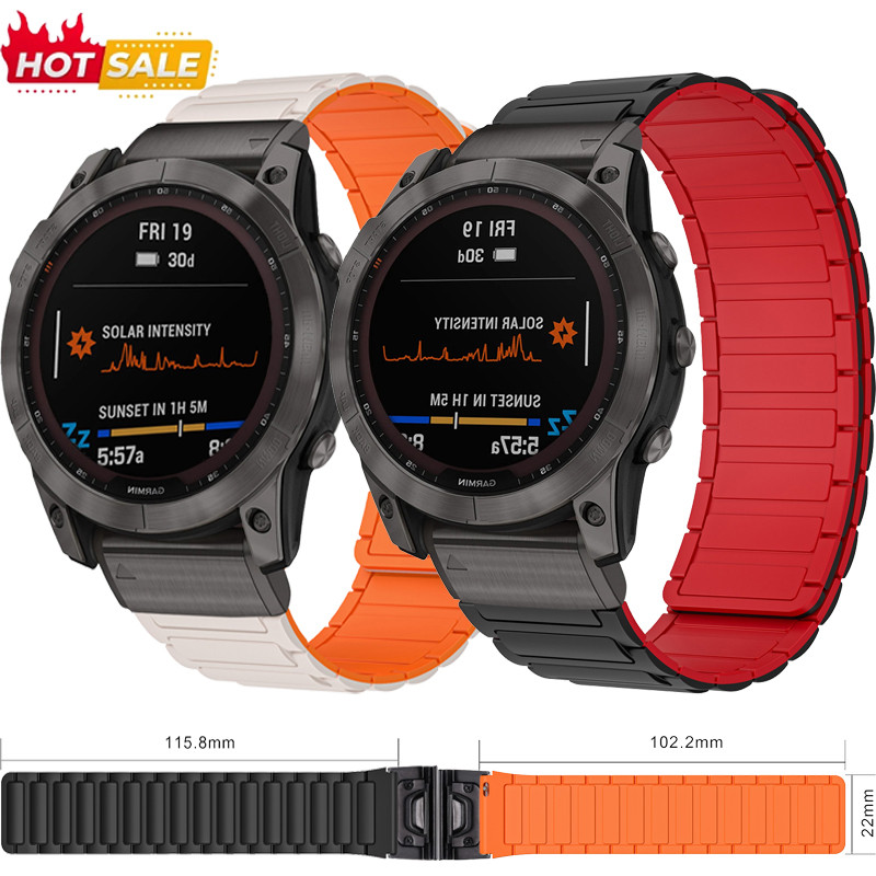26 มม.Dual สีแม่เหล็กสายรัดซิลิโคนสําหรับ Garmin Fenix 7X 7XPro 6XPRO 5x Puls Epix Pro (Gen 2) 51 มม
