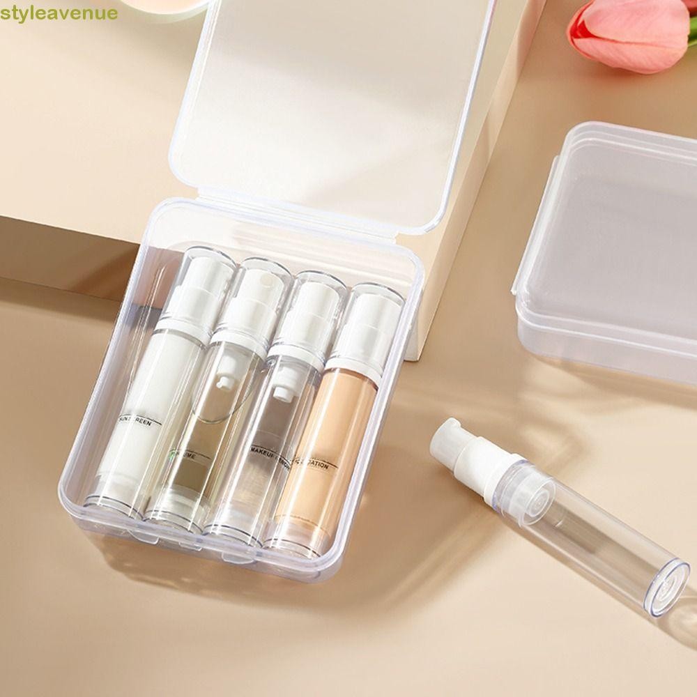 Styleavene ชุดขวดรีฟิลเดินทาง 3/4 ชิ้น, ขวดปั๊มกดสุญญากาศเปล่าใส, เครื่องจ่ายของเหลว 5ml/10ml/15ml ฉลากรีฟิลคอนเทนเนอร์เครื่องสําอางเจล