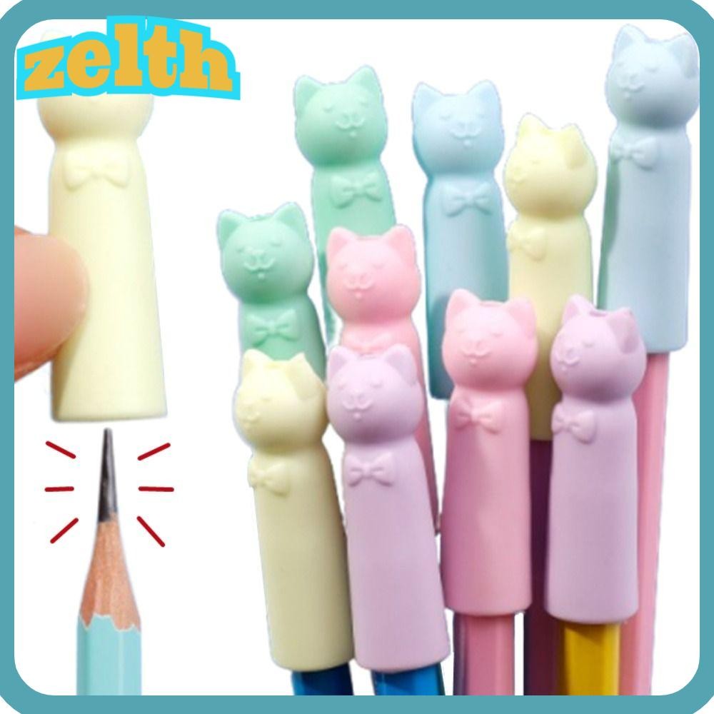 Zelth 10 ชิ้นดินสอ Nib ฝาครอบป้องกัน, 2 ใน 1 ยางลบรูปแมว, การ์ตูนการแก้ไขเครื่องเขียนปากกา Top Protector โรงเรียนอุปกรณ์สํานักงาน