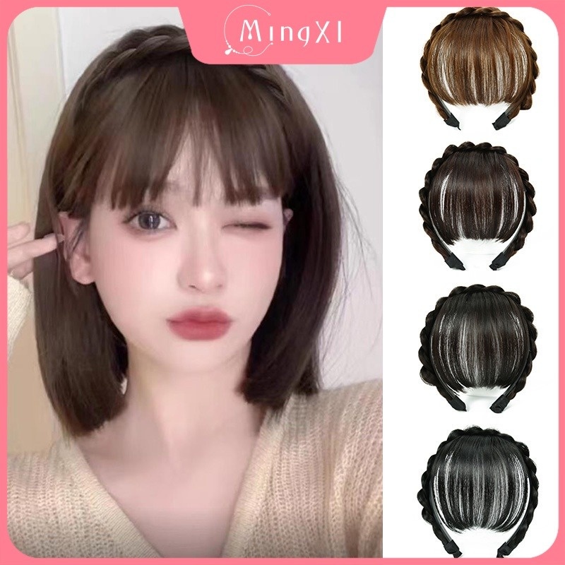 Air Bangs วิกผมหญิงผมจริง Braid Hair Hoop All-in-one หน้าผากธรรมชาติผมด้านบนเปลี่ยนผมปลอม Patch แถบคาดศีรษะ