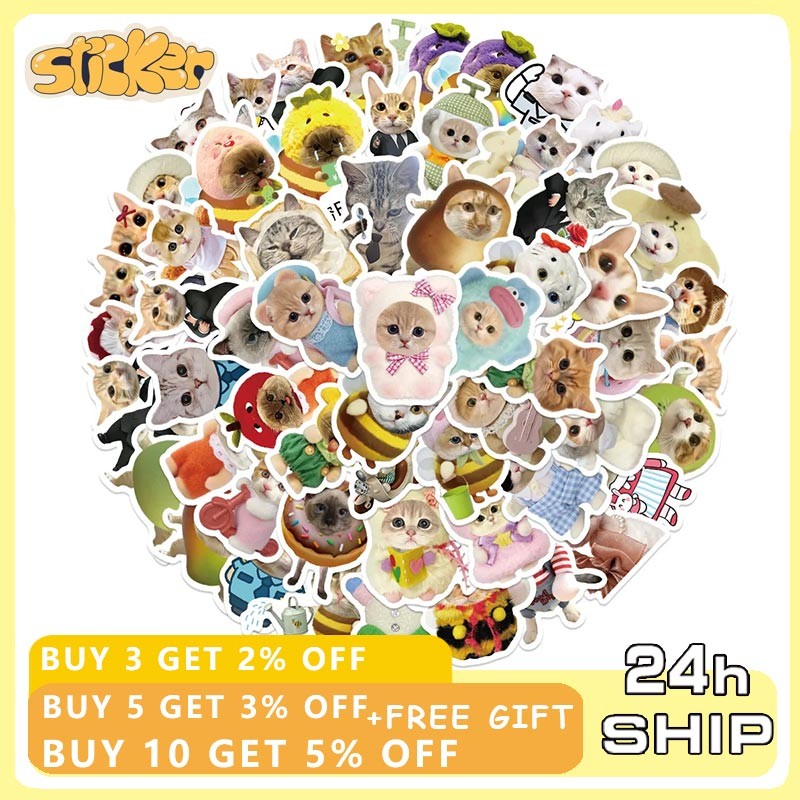 62ชิ้นตลก มีม แมวสติ๊กเกอร์กราฟฟิตี ทําเอง กระเป๋าเดินทางแล็ปท็อปโทรศัพท์กันน้ําสติกเกอร์น่ารักของเล่นเด็ก