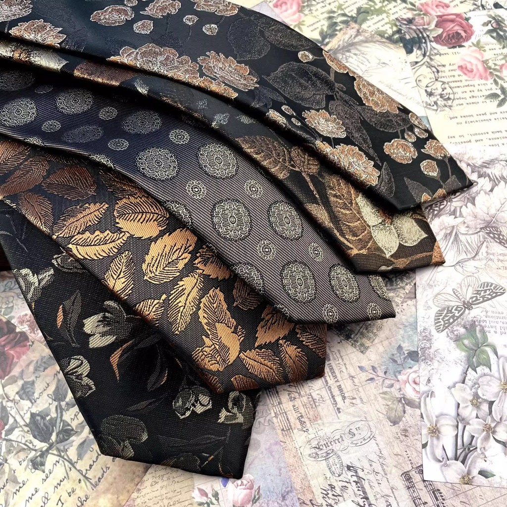 เน็คไท 8 ซม. สําหรับผู้ชาย, สุภาพบุรุษลายกาแฟวินเทจ, เน็คไทพร้อมอุปกรณ์จับคู่ - รูปที่ 2