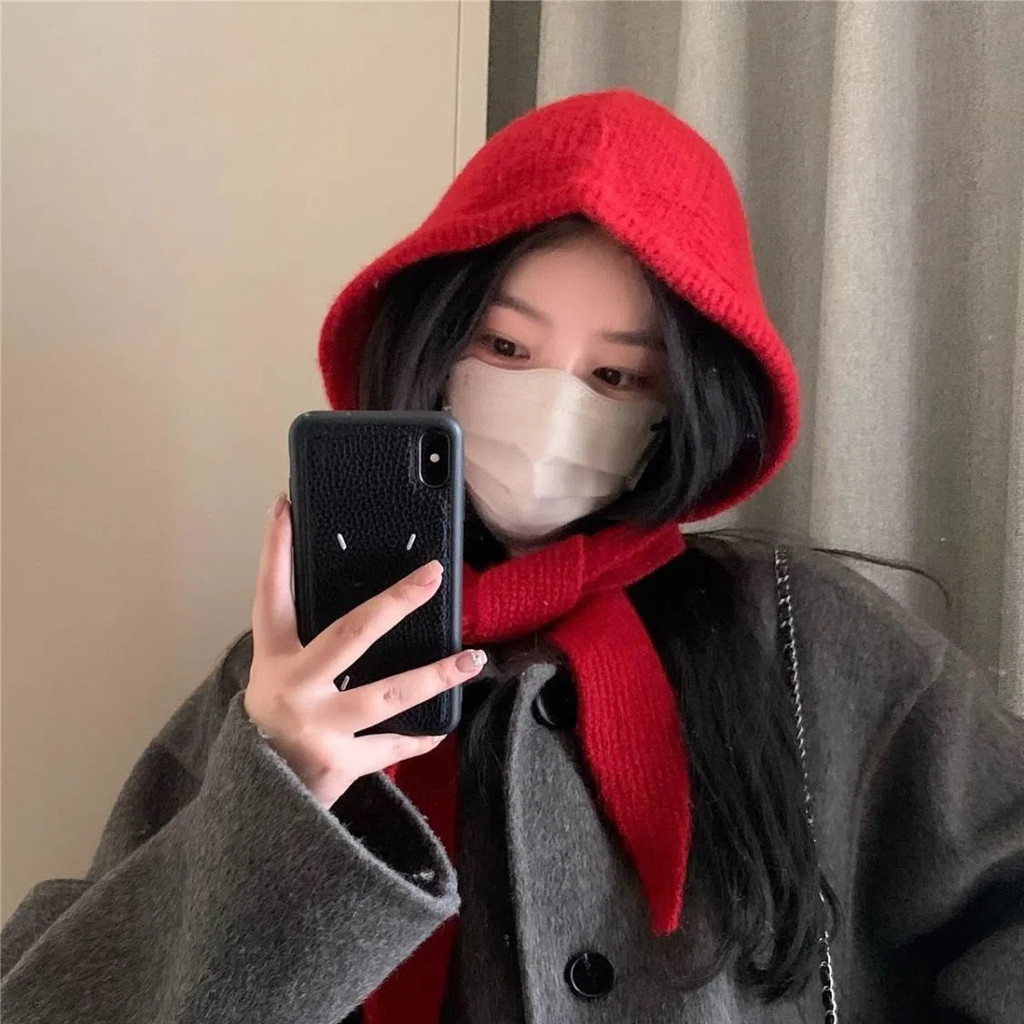 หมวกถักผู้หญิงฤดูใบไม้ร่วงฤดูหนาวใหม่เกาหลีถักเส้นด้ายหมวกผ้าพันคอแบบ คู่-ใช้อบอุ่นป้องกันหูหมวก