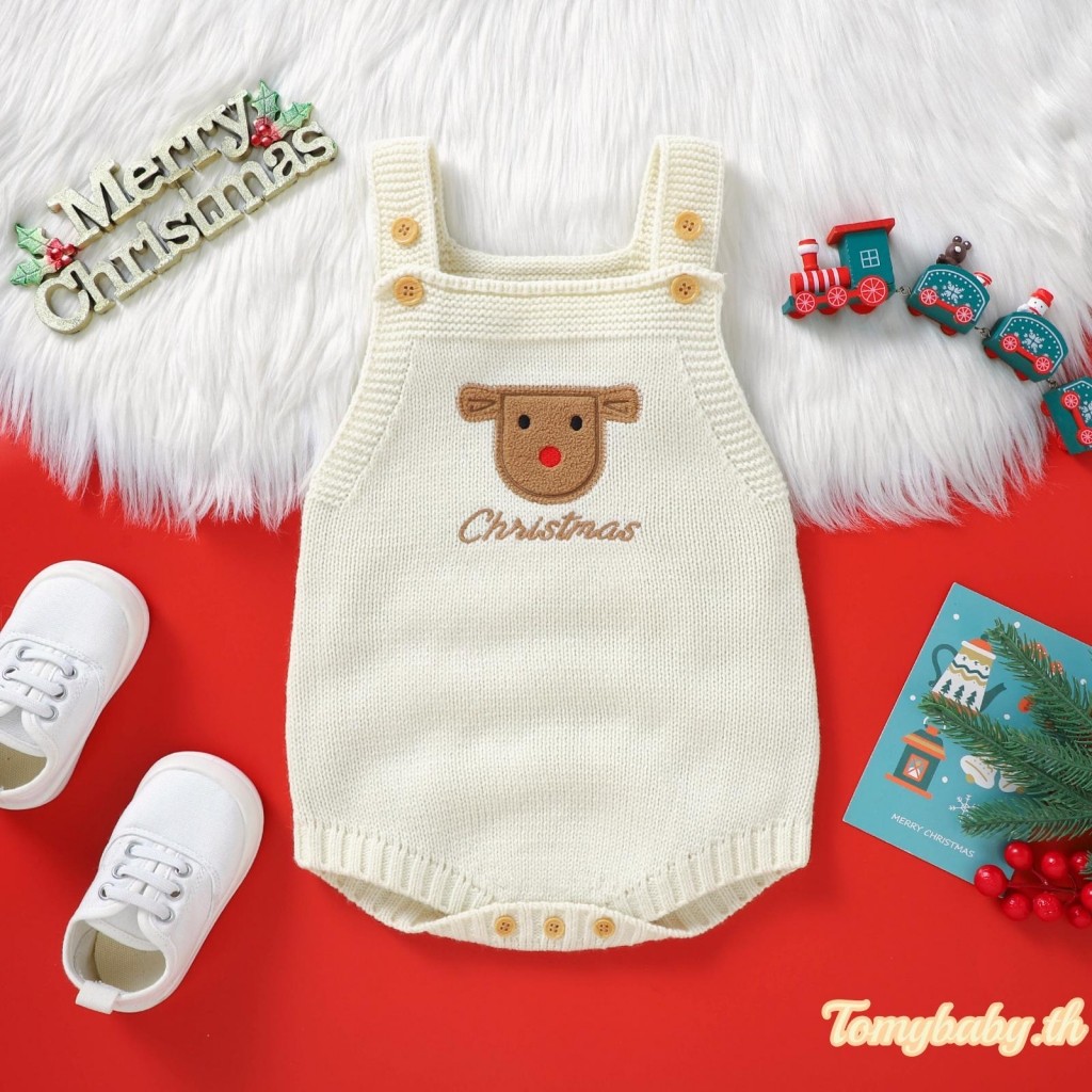 Tomybaby-ชุดเอี๊ยมเด็กแขนกุดเย็บปักถักร้อยถักเสื้อคลุมหลวมๆสําหรับเด็กผู้หญิงเสื้อผ้าคริสต์มาส