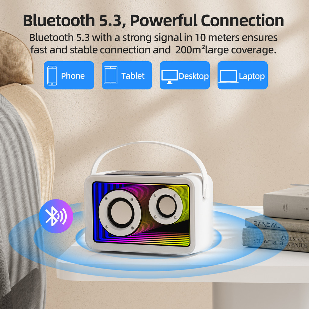 GOOJODOQ Multi functional Mini Karaoke Set with 4 connection modes and 6 voice modes support for TWS pairing