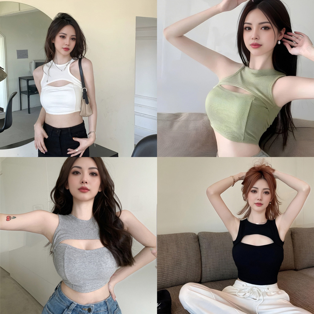 เสื้อครอปมินิสไตล์เกาหลี สายใหญ่ปิดไหล่  สามารถแมทช์ได้กับทุกลุคใหม่ล่าสุด