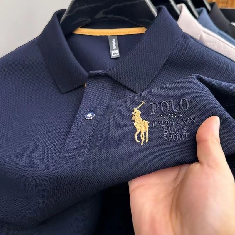 ขนาดใหญ่โปโลปักด้านบนเสื้อโปโลเสื้อผ้าระบายอากาศหลวมปกธุรกิจแขนสั้น