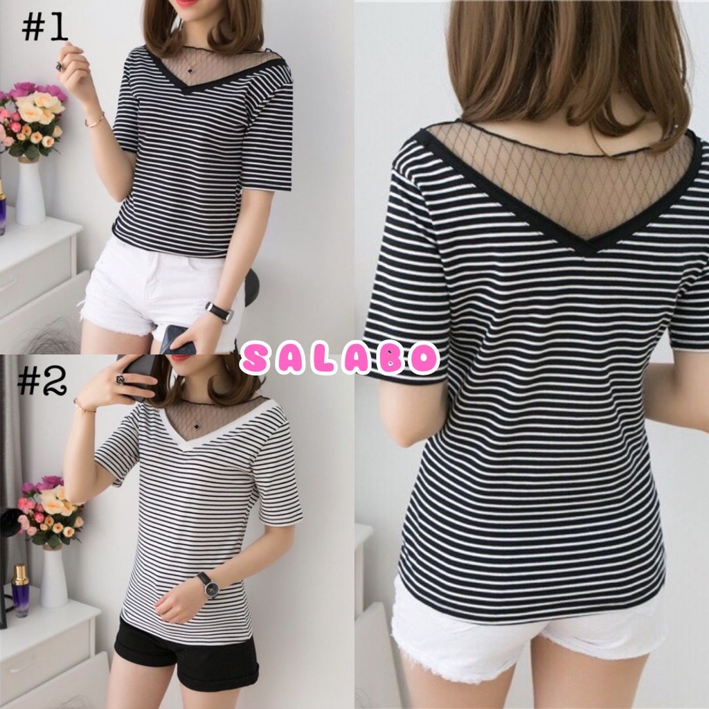 🥑Salabo🥑 เสื้อแฟชั่นคอวี ดีเทลตาข่ายที่คอ ผ้านิ่ม ใส่สบาย #Z99