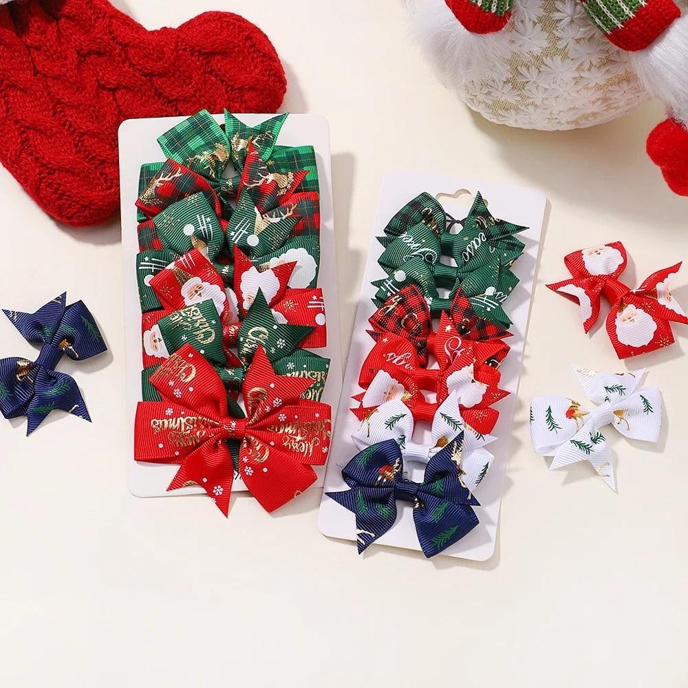 6/8 ชิ้นคริสต์มาสริบบิ้นผม Bows กิ๊บติดผมสําหรับเด็กปีใหม่ Party Decor Hairpins สาว Hairgripe เด็กอุปกรณ์เสริมผม
