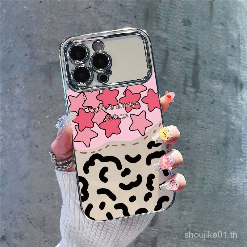 เข้ากันได้สำหรับ iPhone 16 11 15 14 13 12 PRO MAX x XR XS MAX 8 7 6วินาทีบวก SE 2020การ์ตูนโชคดีสีชมพูดาวหน้าต่างขนาดใหญ่โทรศัพท์กรณีปกอ่อน