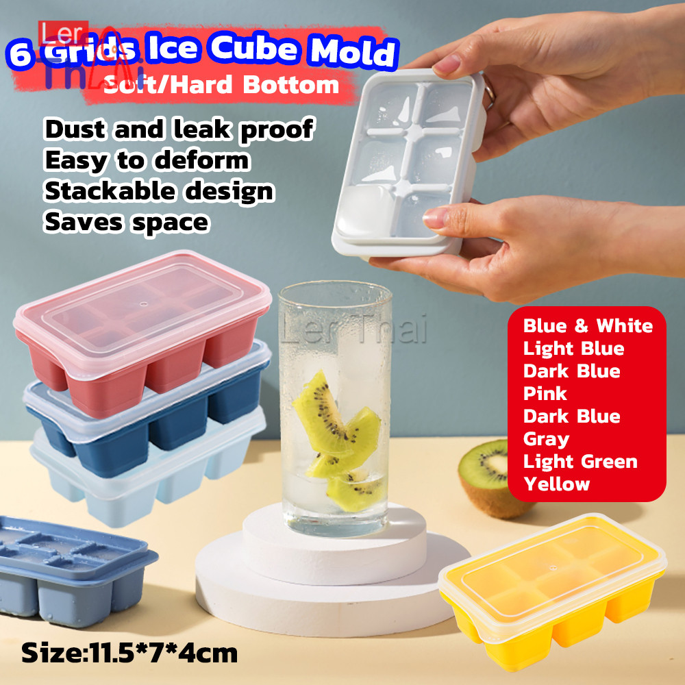 LerThai แม่พิมพ์น้ำแข็งก้อน ฝาปิด พร้อมฝา 6 ช่อง ถาดน้ำแข็ง แม่พิมพ์ทำน้ำแข็ง Ice tray mould