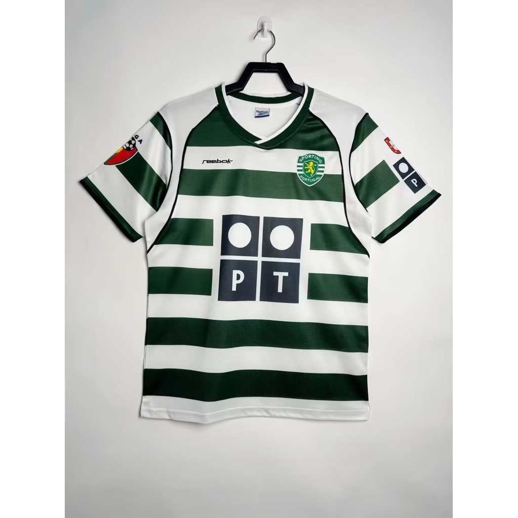 2001-02 Lisbon home เสื้อยืดแขนสั้นกีฬาฟุตบอลย้อนยุค
