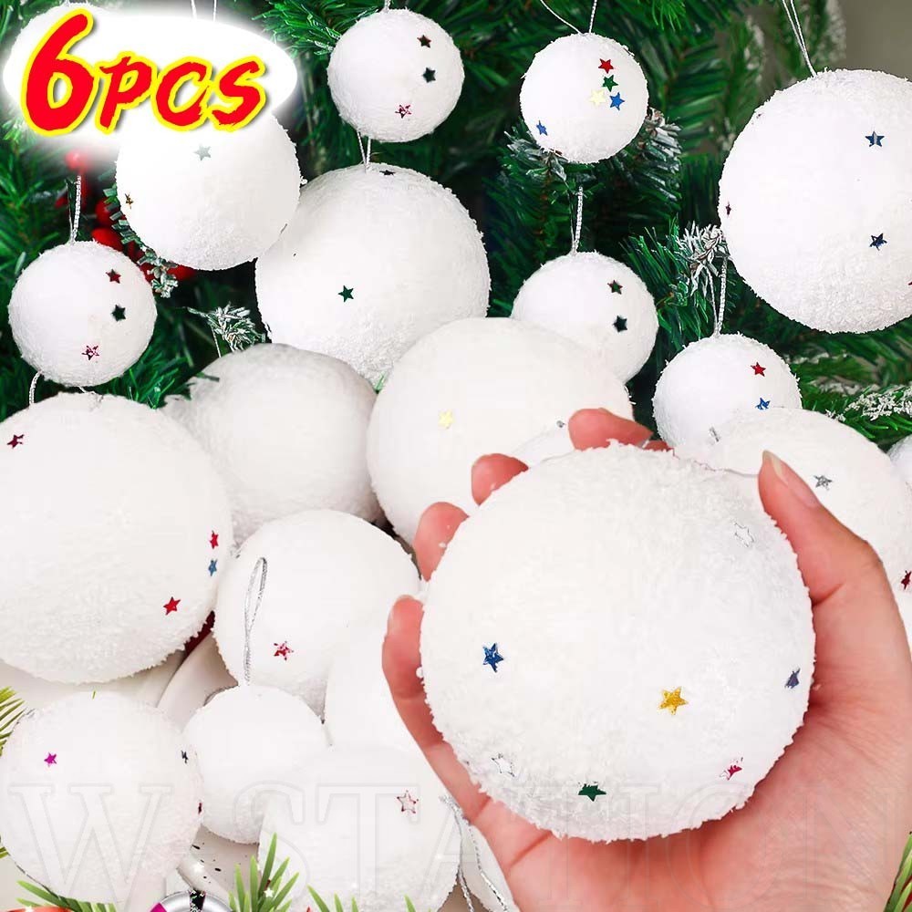 6ชิ้น/แพ็คโฟมสีขาวดาวหิมะลูก-เครื่องประดับลูกคริสต์มาส-ลูกโฟมกลม-ต้นคริสต์มาสแขวนจี้-บ้านปีใหม่พรรคอุปกรณ์ตกแต่ง