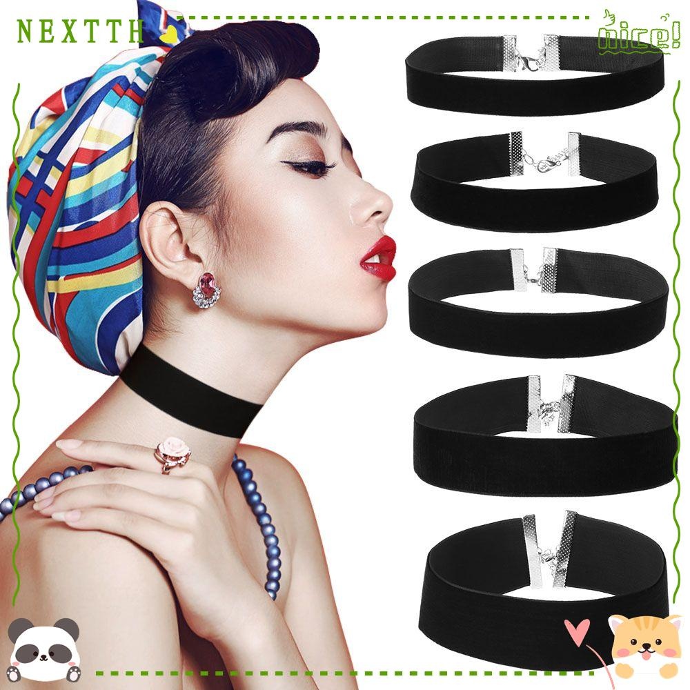 Nextth Velvet Choker Retro Statement Jewelry ริบบิ้นสีดําแบบปรับได้