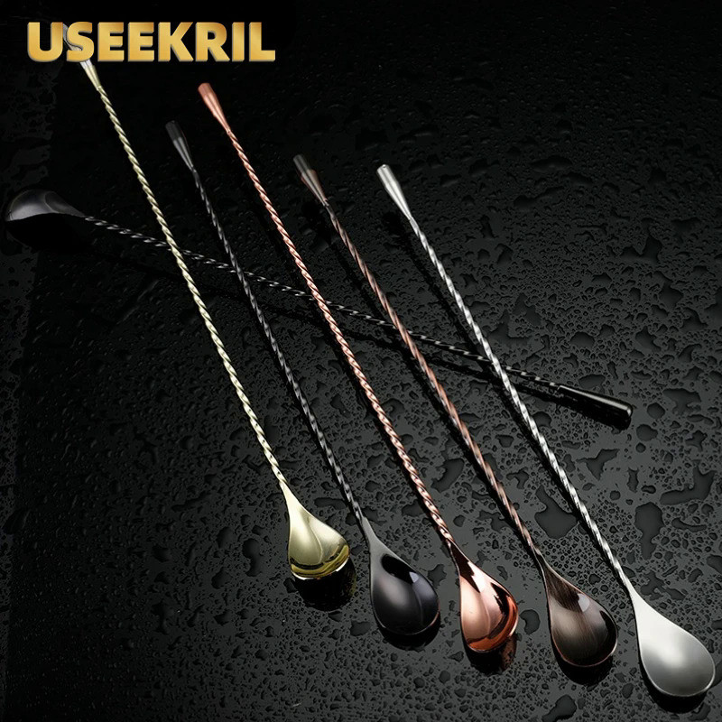 30 40 50cm Bar Teadrop Spoon Stainless Steel Mixing Spiral Pattern Cocktail Spoon Cocktail Bar Spoon