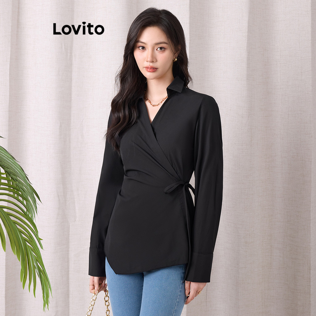 Lovito เสื้อเบลาส์ไม่สมมาตรสำหรับผู้หญิง L104ED421