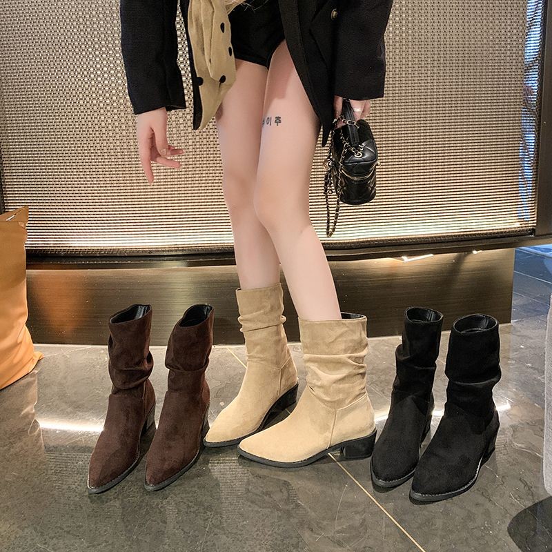 รองเท้าบูทมาร์ติน Mi Mid-Tube Boots Martin Boots Keep Warm Fleece Lining Flat