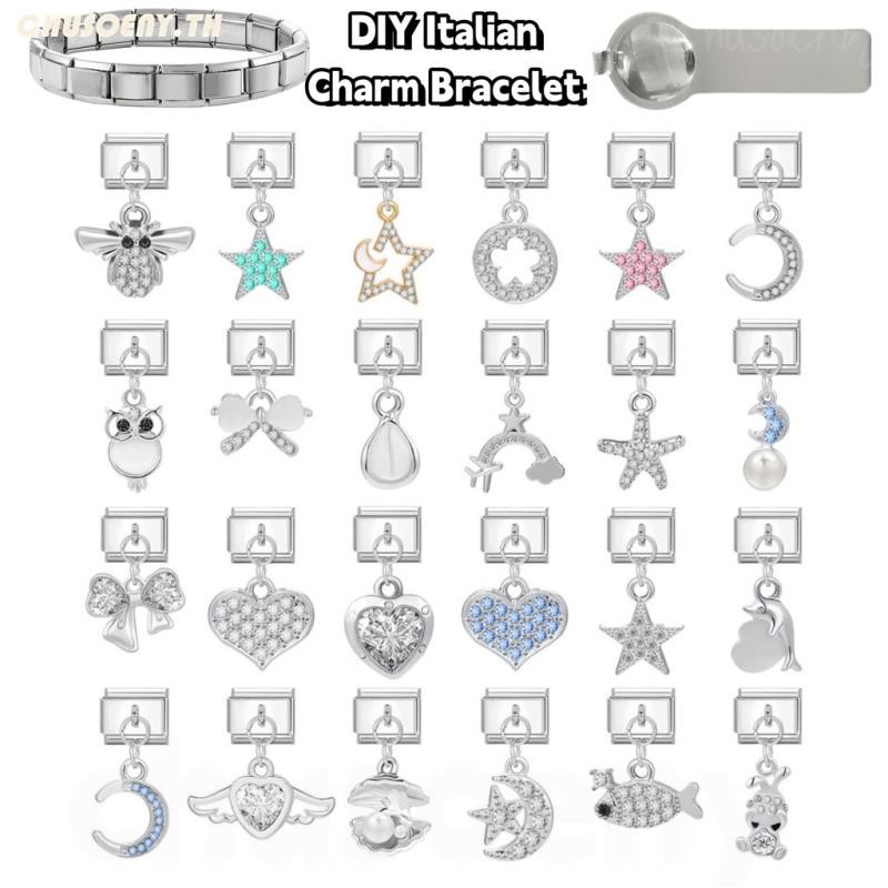 ยอดนิยม Love จี้เพชรหัวใจอิตาเลี่ยน Charm Links Fit 9 มม.สร้อยข้อมือสแตนเลสทําเครื่องประดับ