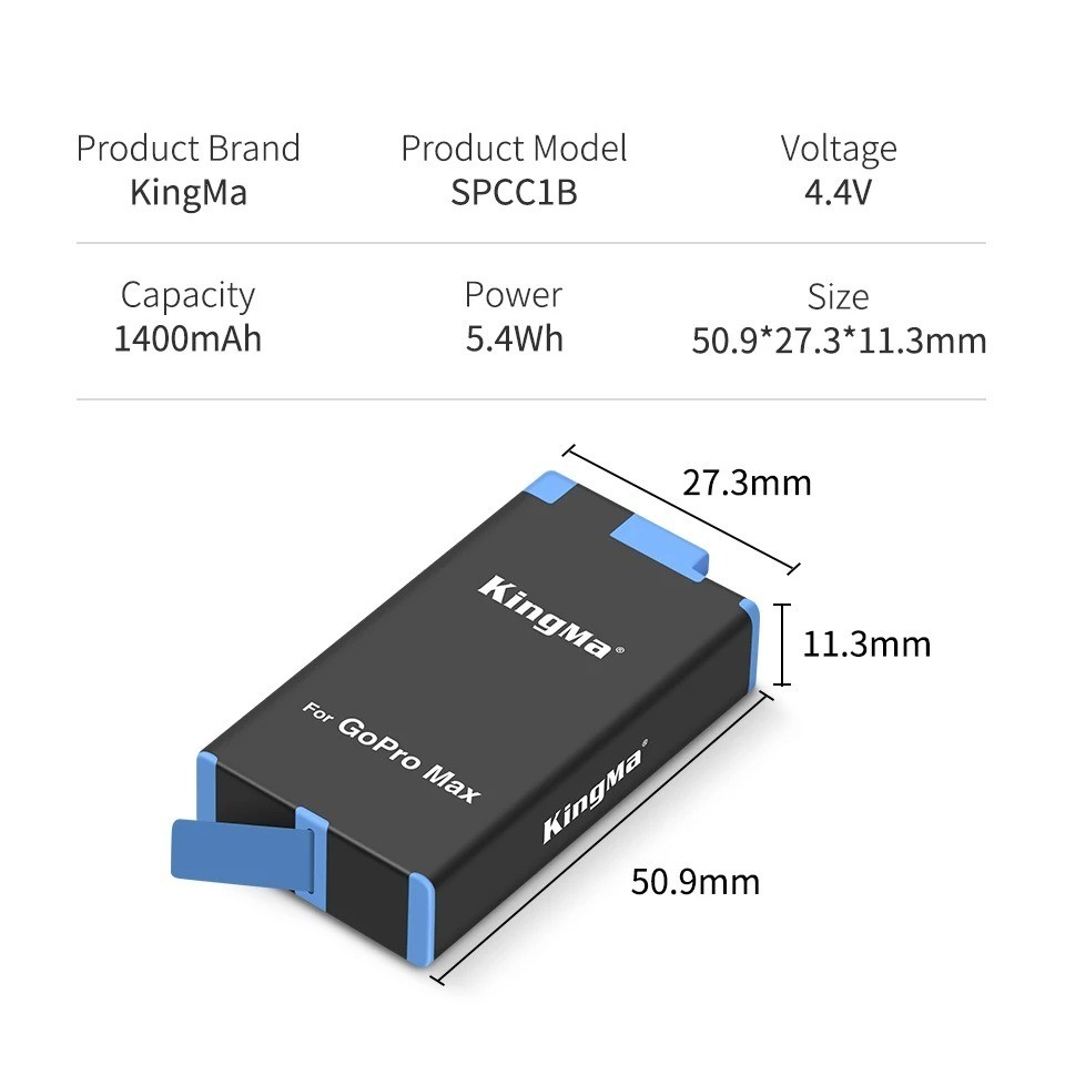 แบตเตอรี่ Kingma GoPro MAX แท่นชาร์จ (ประกัน1ปี)