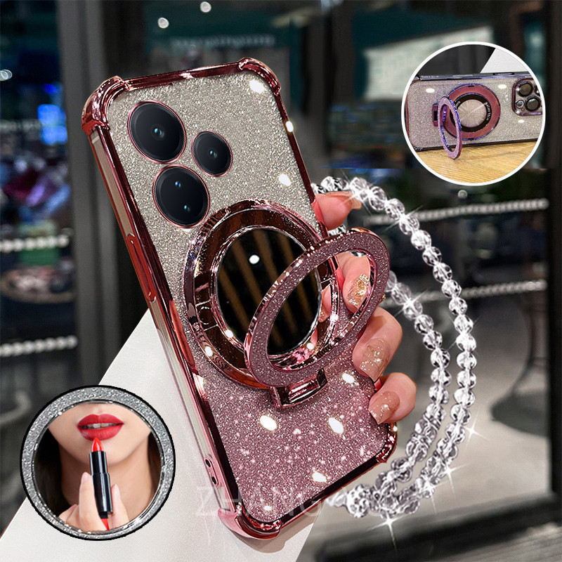เคสสําหรับ Infinix Hot30 hot 30i hot 30play เคสโทรศัพท์กันกระแทก 3D ที่วางกระจกแต่งหน้าสร้อยข้อมือใหม่ soft case
