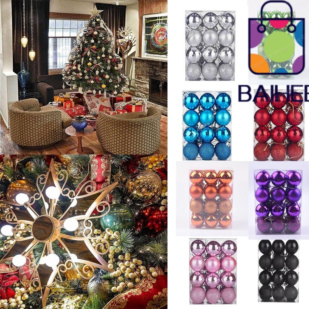 Baihee 24 ชิ้นลูกบอลคริสต์มาสเครื่องประดับ,พลาสติกกันกระแทก Xmas Christmas Tree Ball, 4 ซม.ตกแต่งต้นคริสต์มาส Party ตกแต่ง
