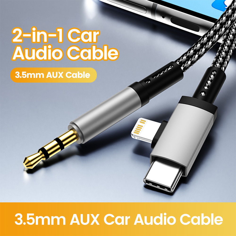 Elough 1M Type-C/lOS ถึง 3.5 มม.สายสัญญาณเสียงรถยนต์ 2-in-1 AUX หูฟังอะแดปเตอร์เสียงสําหรับโทรศัพท์มือถือในรถยนต์