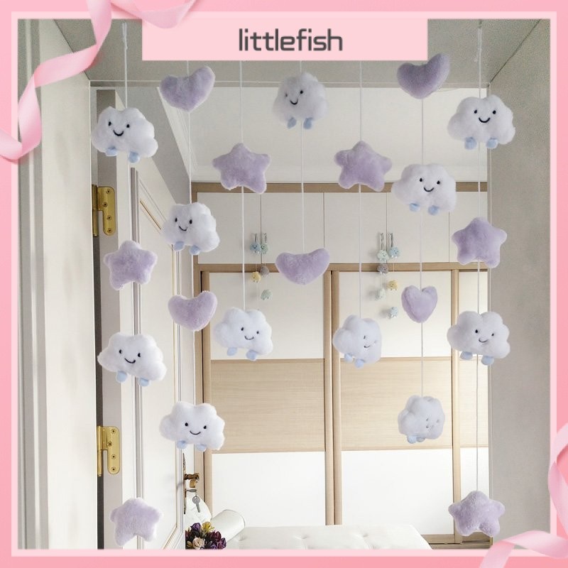 [Littlefish] การตกแต่งบ้านม่านประตูเมฆน่ารักม่านแขวนตกแต่งแบบไม่เจาะรูม่านกั้นทางเข้าห้องรับฝากของในครัวเรือน