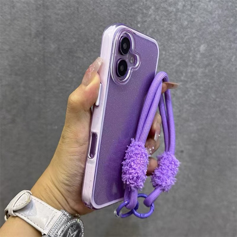 หรูหรากับสร้อยข้อมือตุ๊กตาglitter 3-in-1 เคสโทรศัพท์โปร่งใสสําหรับiPhone 16 Pro Max 15 14 13 12 11 Pro Max 16 Plusปลอกกันกระแทกกล้องป้องกันฮาร์ดปกหลังIPhone