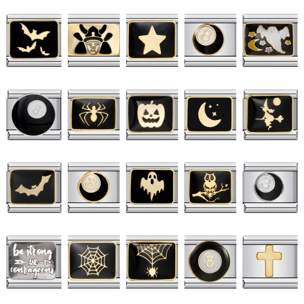 สร้อยข้อมือโมดูลฮาโลวีนยอดนิยมในยุโรปและอเมริกาเชื่อมเหล็กไทเทเนียมหยดน้ํามันรูปแบบสีเข้ม แบบแยกส่วน อิตาลี