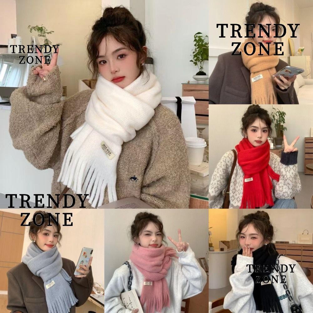 Trendyzone ผ้าพันคอแคชเมียร์ฤดูหนาว, สีทึบถักผ้าพันคอพู่ยาว, แฟชั่นนุ่มหนาอบอุ่นผ้าคลุมไหล่ห่อผู้หญิง