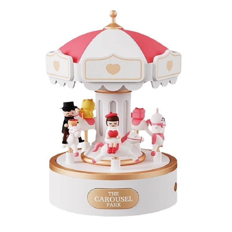 กล่องดนตรีม้าหมุนสร้างสรรค์ ยูเอสบี ชาร์จไฟกลางคืนลําโพงบลูทูธโรแมนติกเพลงแสง