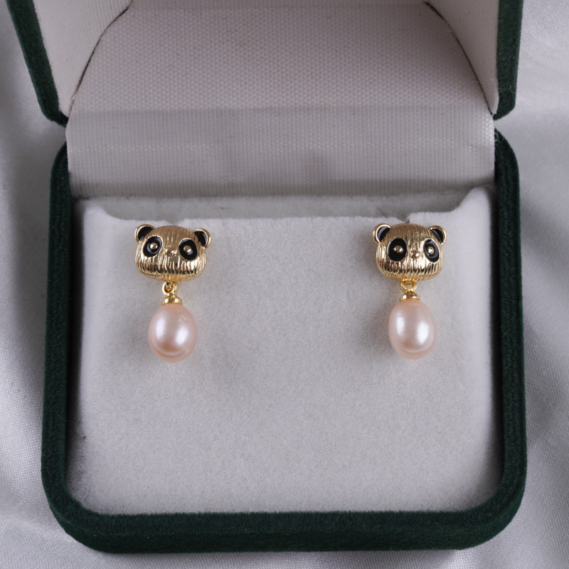 ต่างหูมุกน้ําจืดเคลือบทอง 14K สไตล์ข้าว S925 เข็มเงิน ต่างหูแมว