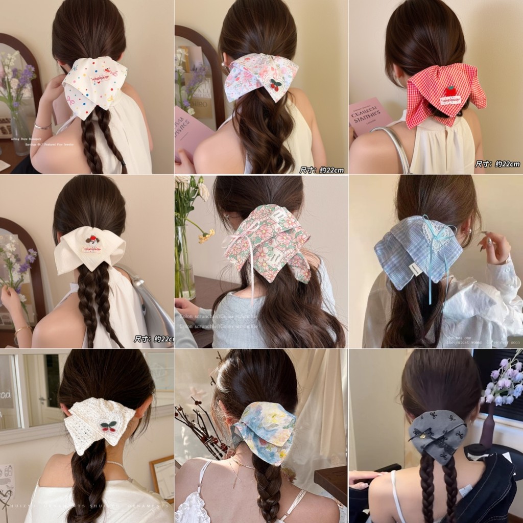Fresh Gentle Cute Bow Square Scarf แหวนผม 2025 สาวสไตล์ใหม่ Youthful Vitality All-Match Scrunchy แหวนผมอุปกรณ์เสริมผม