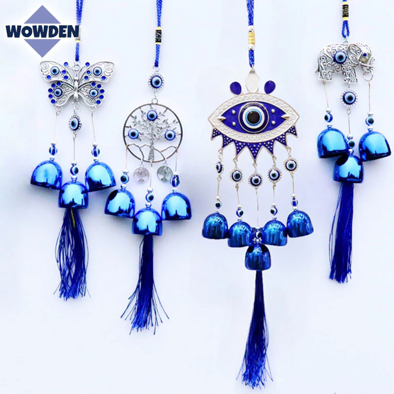 กระดิ่งลม กระดิ่งลมฮวงจุ้ย ดวงตาปีศาจ สีฟ้า EVIL EYE โมบายฮวงจุ้ย เสริมดวงชะตา เรียกทรัพย์ นำโชคดี
