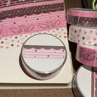2m Frosted glitter สีน้ําตาลสตรอเบอร์รี่ช็อกโกแลต Washi เทปสีชมพูปีกดาว Journal ตกแต่งเทปถุงของขวัญปิดผนึกสติกเกอร์