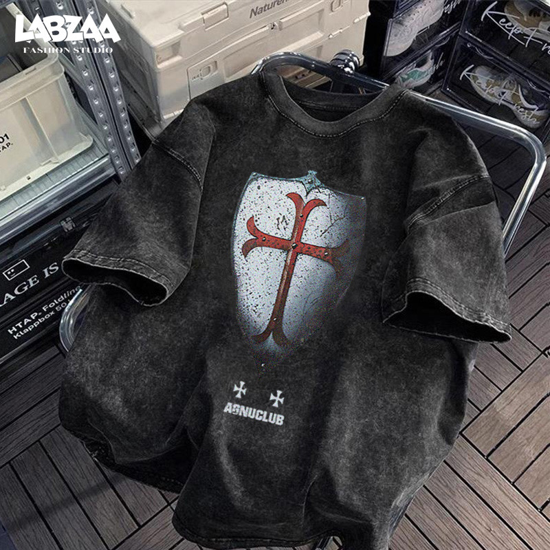 เสื้อยืดผู้ชายรุ่นใหม่✨คอกลม แขนสั้น ผ้าคอตตอน 100% ทรงหลวม ระบายอากาศดี ใส่สบาย ลายโล่ YG1159