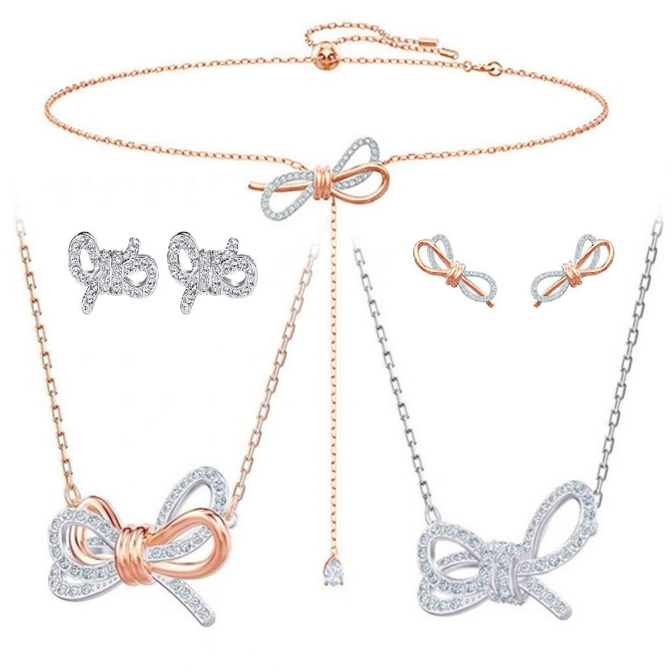 Shijia Bowknot สร้อยข้อมือสร้อยข้อมือสร้อยคอ Collarbone Chain ต่างหู Niche Design จี้ Qixi แฟนของขวั