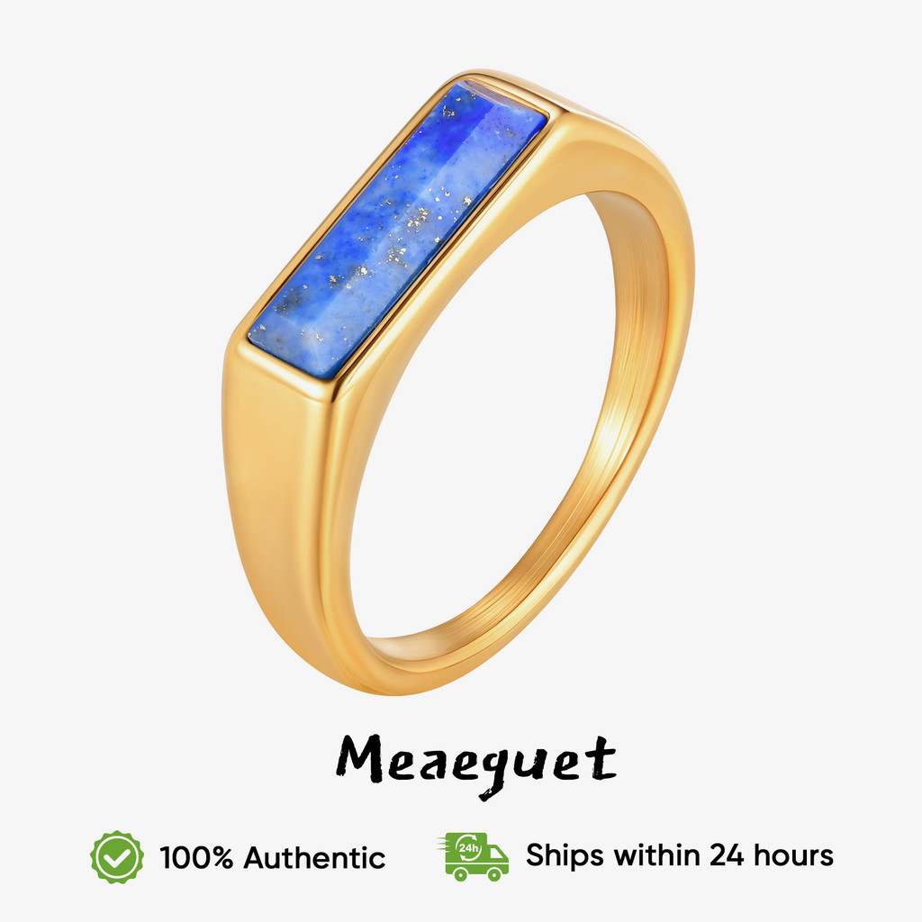 แหวนสแควร์ lapis lazuli สำหรับผู้ชาย ขนาด 7-12 พร้อมสแตนเลส ป้องกันอาการแพ้ และคงทนไม่ซีดจาง