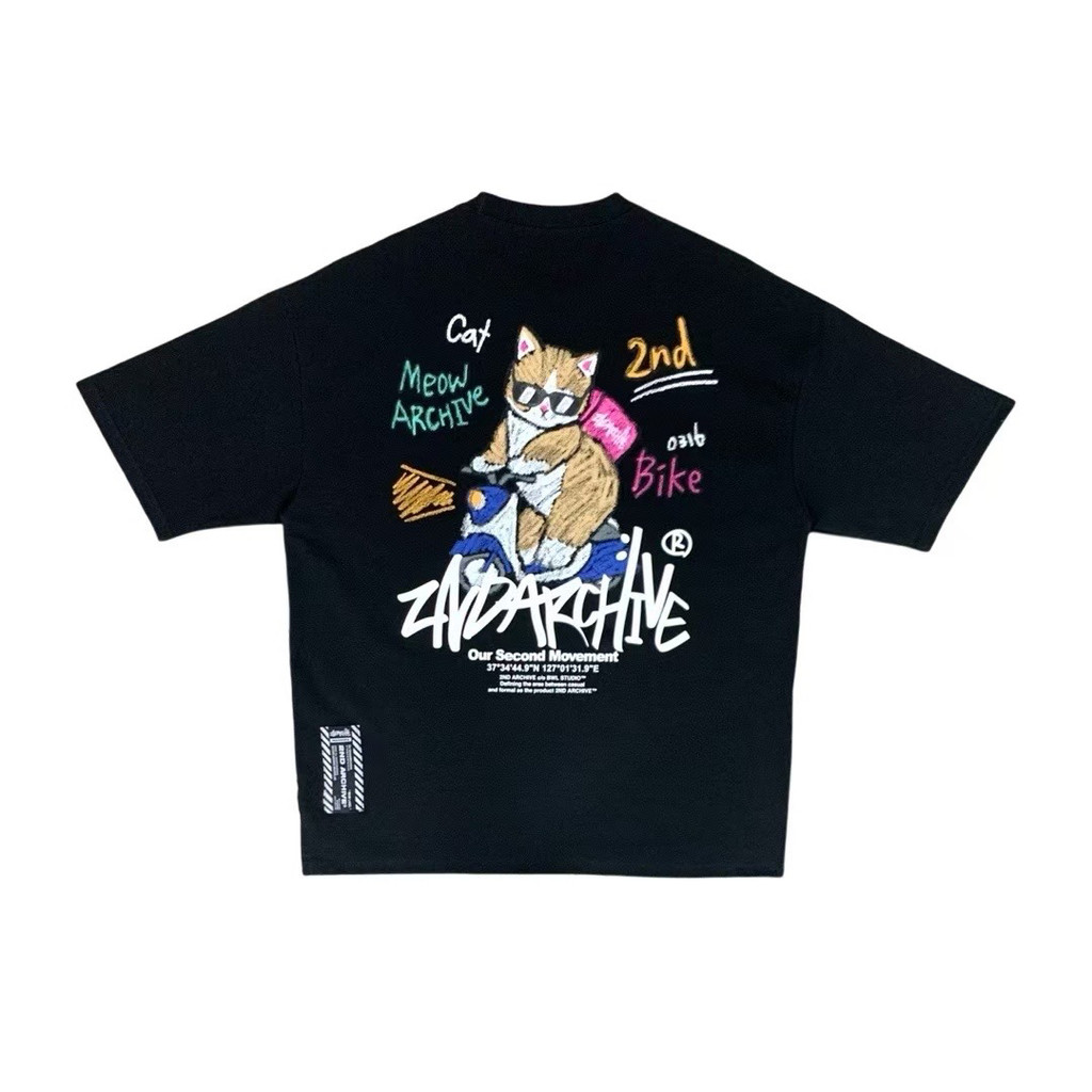 เสื้อยืดแขนสั้นทรงหลวมพิมพ์ลายการ์ตูน แบรนด์ 2ND ARCHIVE ทำจากผ้าฝ้ายแท้