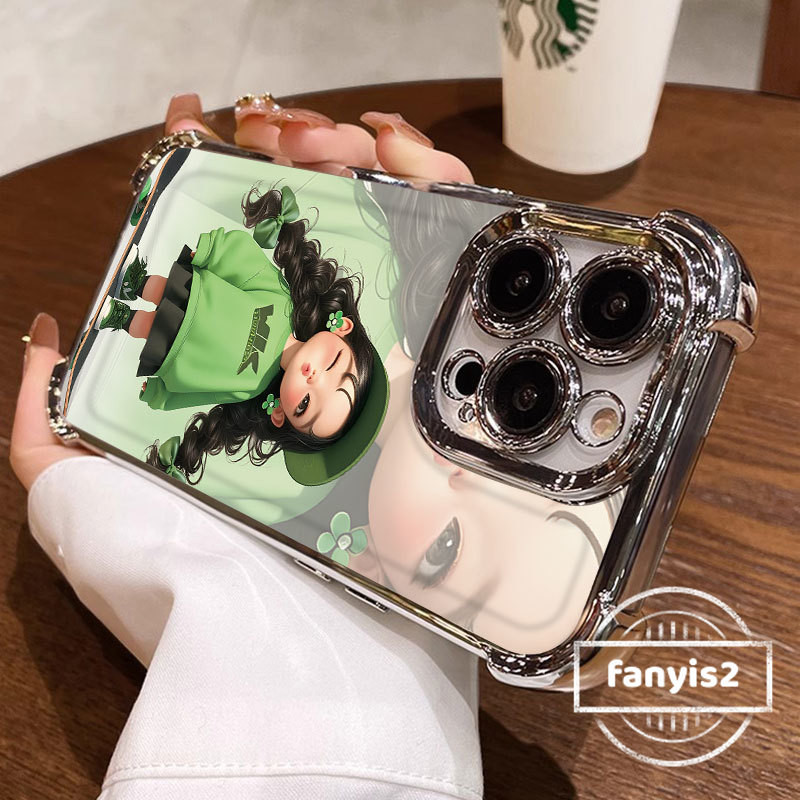 สําหรับ Infinix Hot 40Pro 50i 40i 30i สมาร์ท 9 8 7 5 Note40 30 Tecno Spark 10C Go 2024 2023 สาวการ์ตูนเคสโทรศัพท์ชุบโปร่งใสสี่มุม Anti Fall ถุงลมนิรภัยฝาครอบ