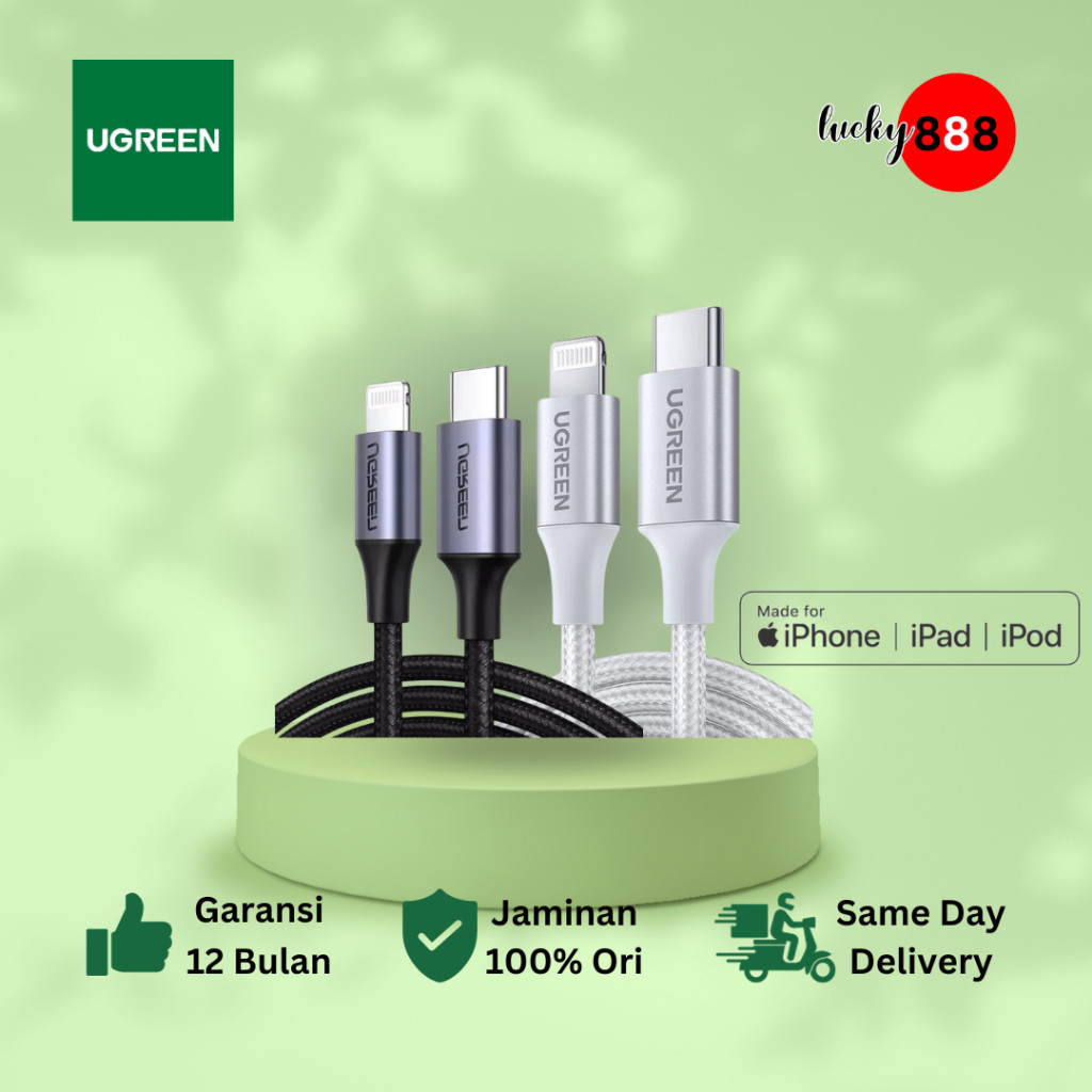 UGREEN สายชาร์จ iPhone MFi USB Lightning และ Type C ถึง Lightning Fast Charging Nylon Data Cable