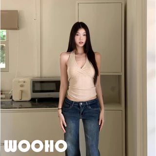 WOOHO✨️พร้อมส่ง✨️ผ้ายืดสายเดี่ยวแบบปกติ เซ็กซี่อเนกประสงค์สำหรับฤดูใบไม้ผลิ/ฤดูร้อนท็อปฮอลเตอร์แบบไร้หลัง สำหรับฤดูร้อน