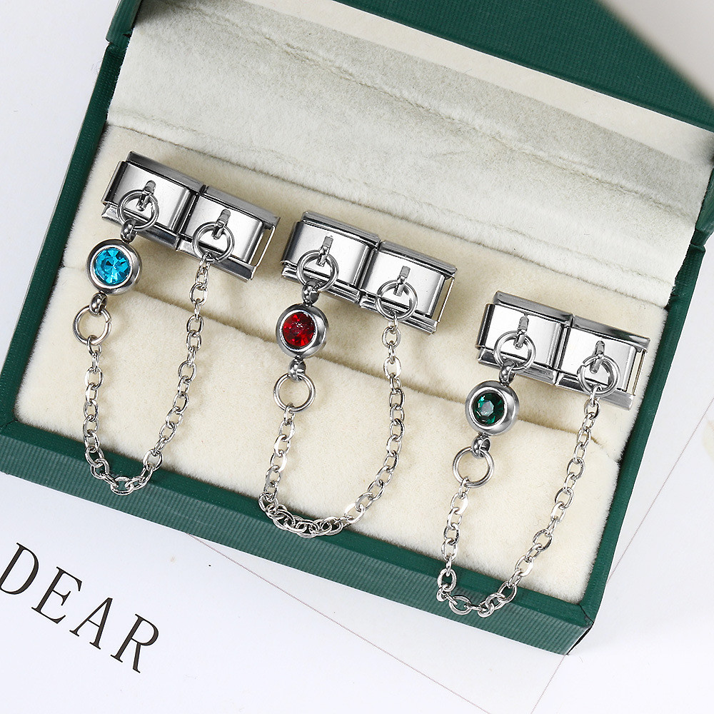 สร้อยข้อมือ 12 เดือน Birthstone ออกแบบอิตาลี ห่วงโซ่สายเหล็กไทเทเนียม ปรับแต่งได้ตามใจชอบ