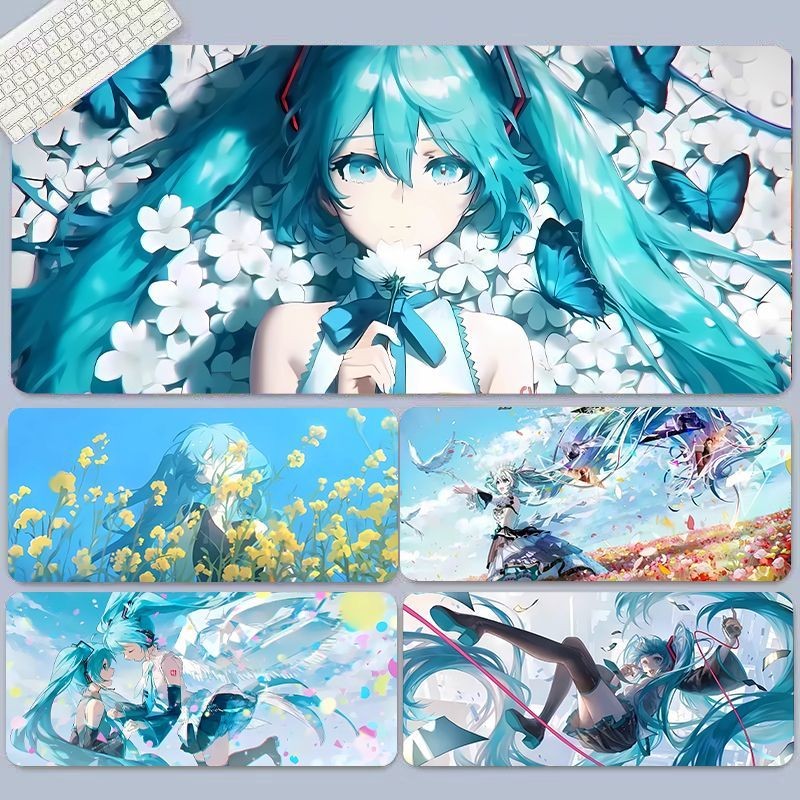 แผ่นรองเมาส์ Hatsune miku ขนาดใหญ่แผ่นรองแป้นพิมพ์อะนิเมะกันลื่นสกปรกทน miku แผ่นรองโต๊ะ