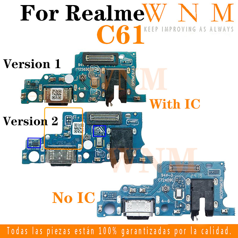 พร้อม IC USB ชาร์จพอร์ต Dock Connector สําหรับ Realme C61 RMX39 RMX3930 RMX3933 Charger พอร์ตอะไหล่ซ
